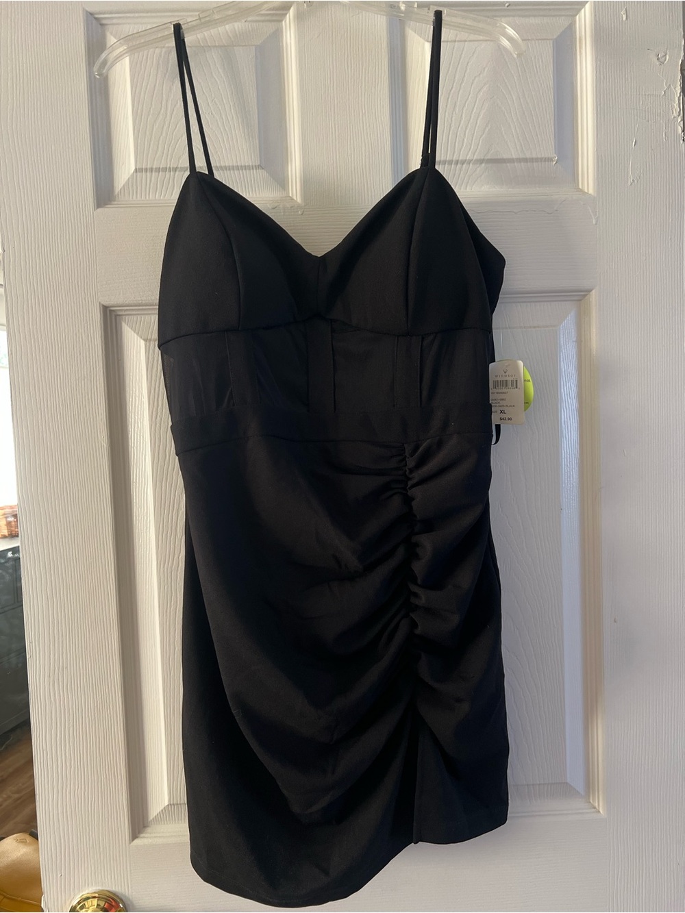 Windsor Black Spaghetti-Strap Ruched Mini Dress